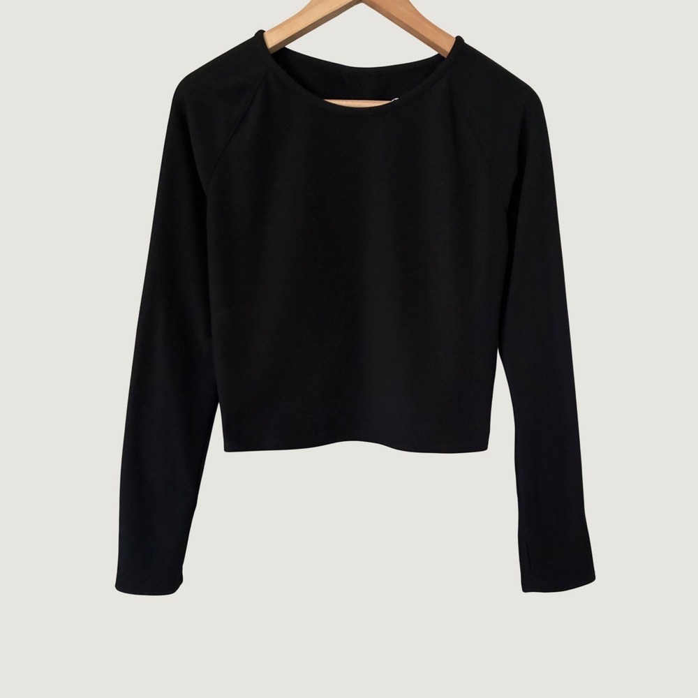 Move Theology Black Ribbed Long Sleeve Open Back Crossover Crop Top Womens L